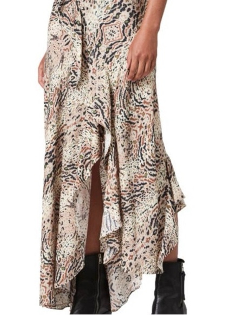 AllSaints Beige and Black Asymmetric Animal-Print Maxi Skirt - Picture 2 of 5